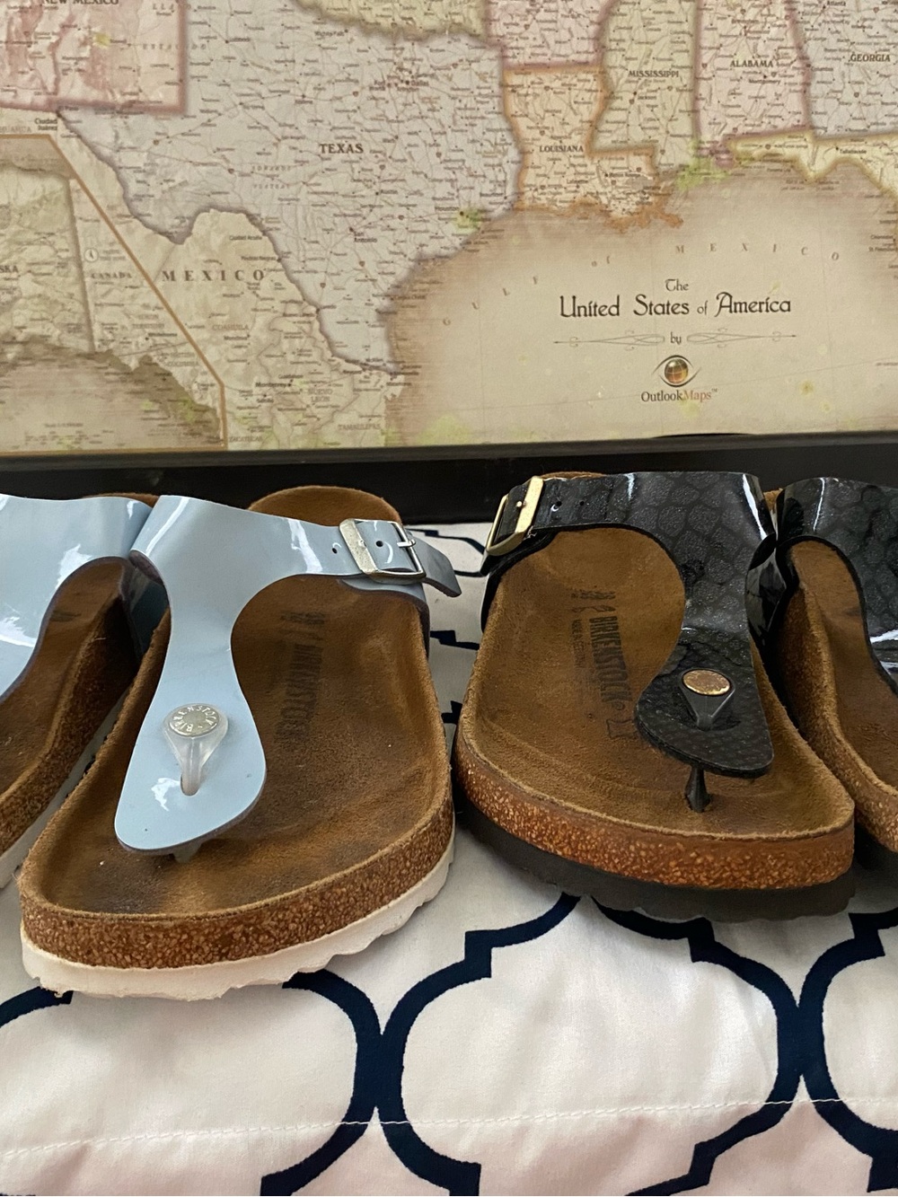 Pre-owned Birkenstock Gizeh Sandals - Light Blue & Black 38/7 Regular fit Women - Picture 9 of 10